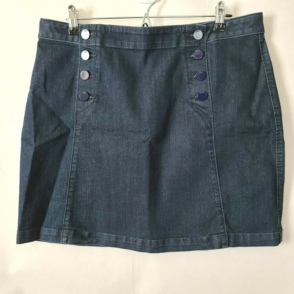 Ann Taylor LOFT Womens Denim Sailor Skirt Dark Wash Jeans Mini Size 0 Stretch - Picture 1 of 7